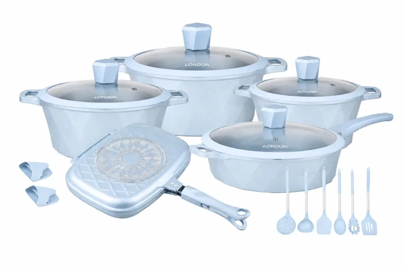 Jogo de Panelas London Gray Blue 17 Peças