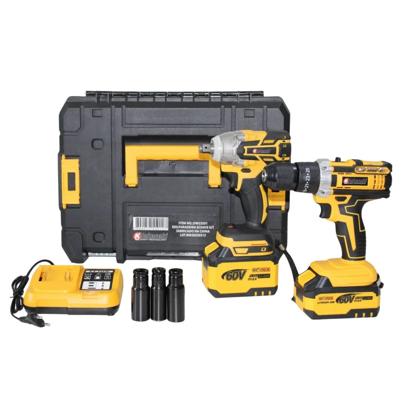 Kit 2 em 1 Bateria 60V Amarelo Parafusadeira e Desparafusadeira